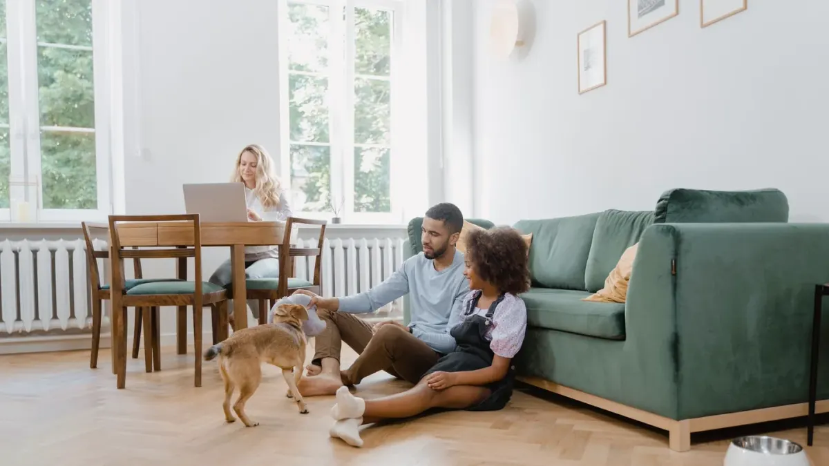 Dog eating from a bowl at home