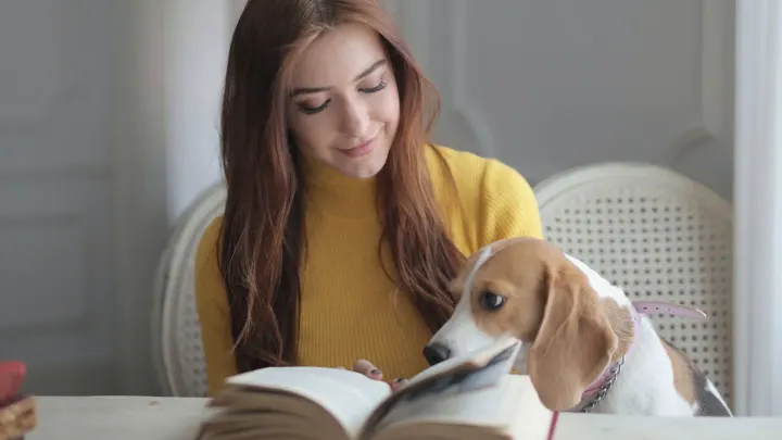 Dog in kitchen with owner